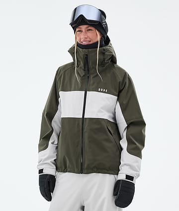 Dope Spartan W Snowboardjacke Damen Stripe Olive Green/Light Grey