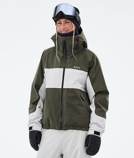 Dope Spartan W Snowboardjacke Damen Stripe Olive Green/Light Grey